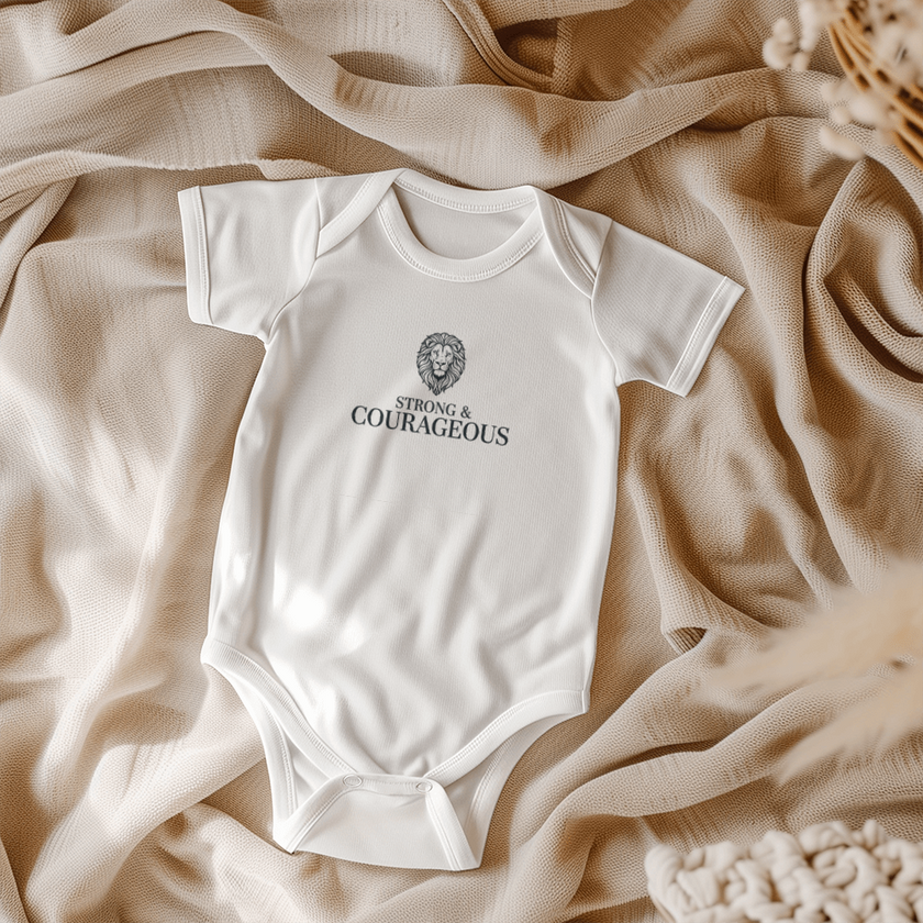 Gerber ONESIES® Strong & Courageous Baby Bodysuit | Modern Christian Boy Gift | Joshua 1:9 Lion of Judah Newborn Outfit