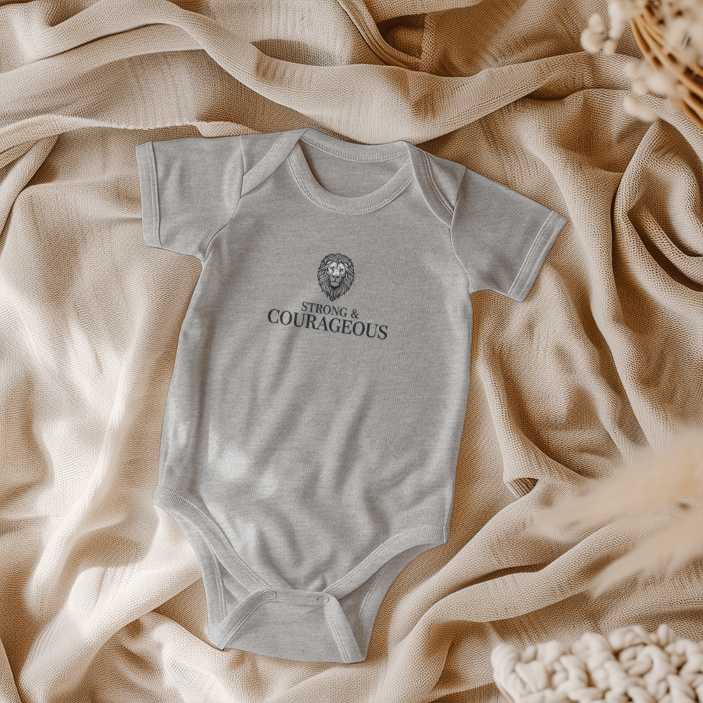 Gerber ONESIES® Strong & Courageous Baby Bodysuit | Modern Christian Boy Gift | Joshua 1:9 Lion of Judah Newborn Outfit