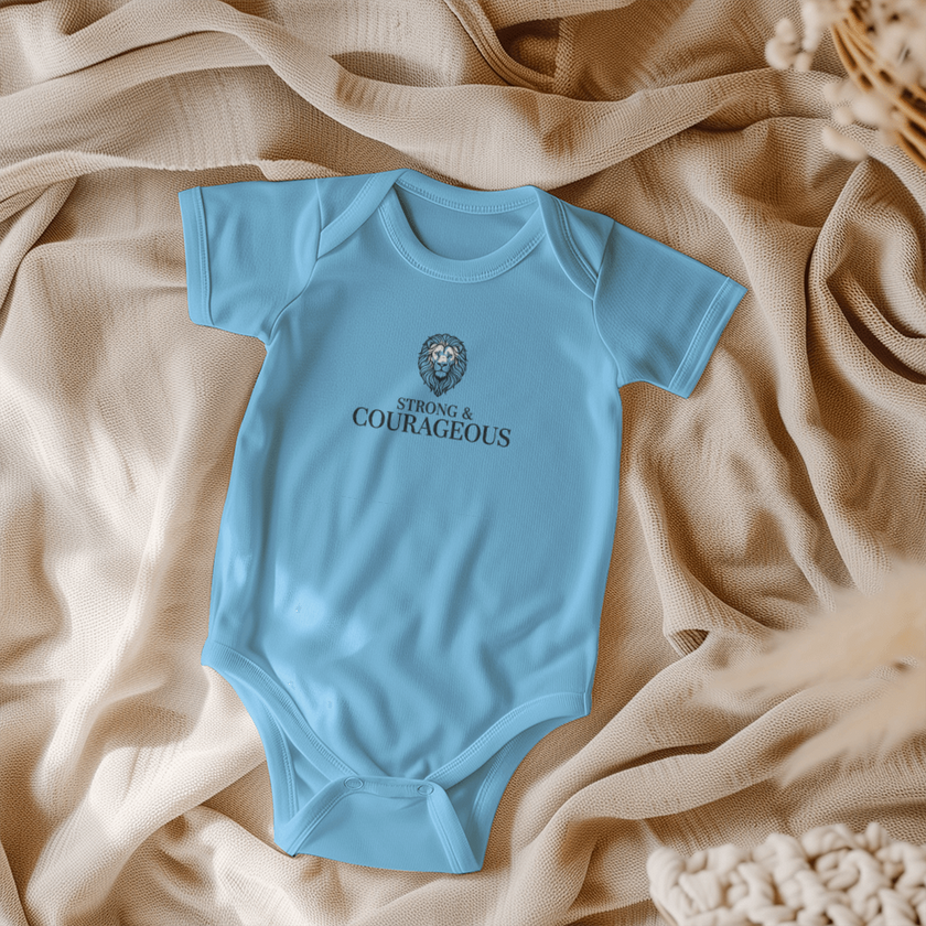 Gerber ONESIES® Strong & Courageous Baby Bodysuit | Modern Christian Boy Gift | Joshua 1:9 Lion of Judah Newborn Outfit