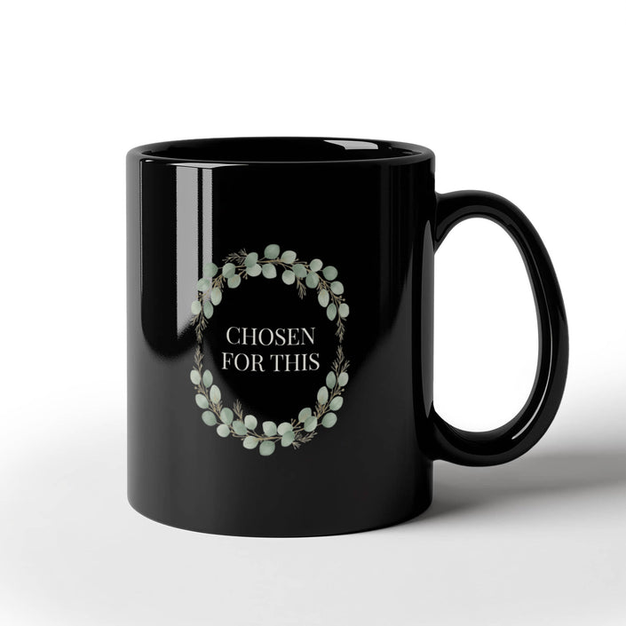 Chosen for This Christian Motherhood Mug | 11oz & 15oz Black Ceramic Heritage Gift | Psalm 139:14 Eucalyptus Wrap