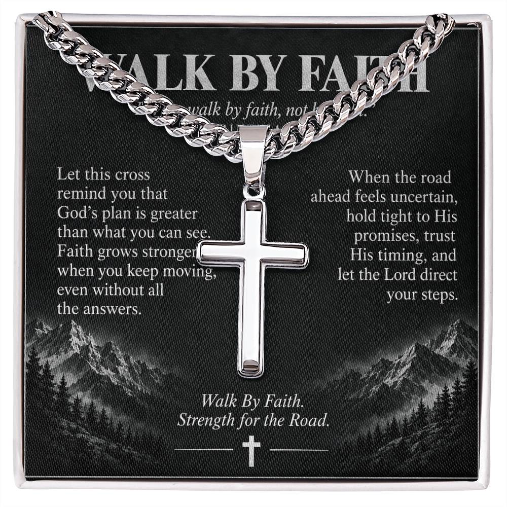 Walk By Faith – Strength for the Road Cross Necklace