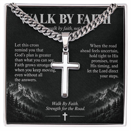 Walk By Faith – Strength for the Road Cross Necklace