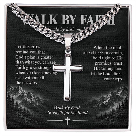Walk By Faith – Strength for the Road Cross Necklace