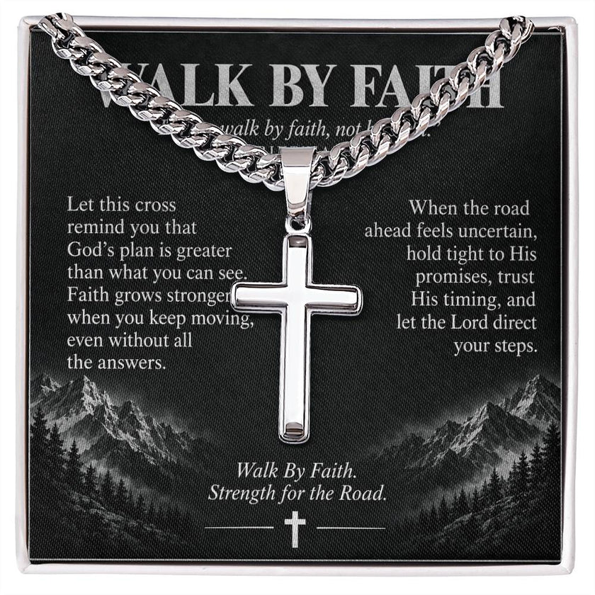 Walk By Faith – Strength for the Road Cross Necklace