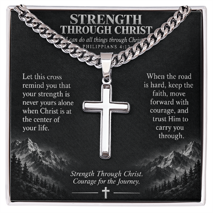 Strength Through Christ – Artisan Cross Cuban Link Necklace
