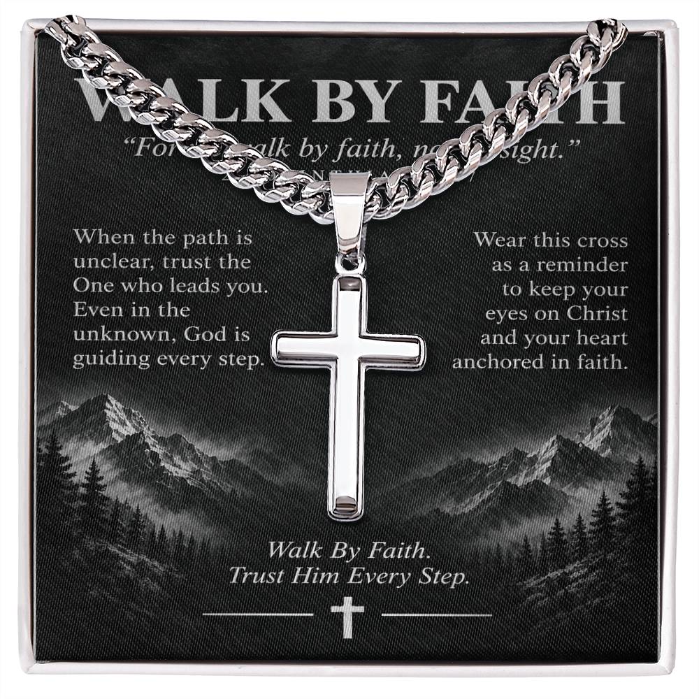 Walk By Faith – Trust Him Every Step Cross Necklace