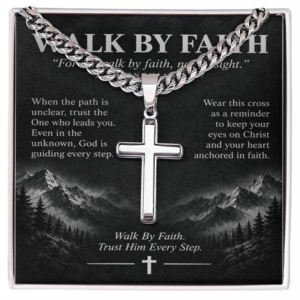 Walk By Faith – Trust Him Every Step Cross Necklace