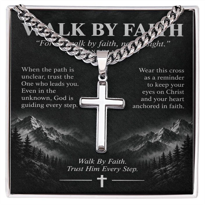 Walk By Faith – Trust Him Every Step Cross Necklace