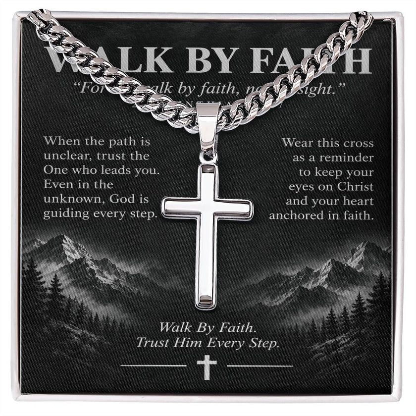 Walk By Faith – Trust Him Every Step Cross Necklace
