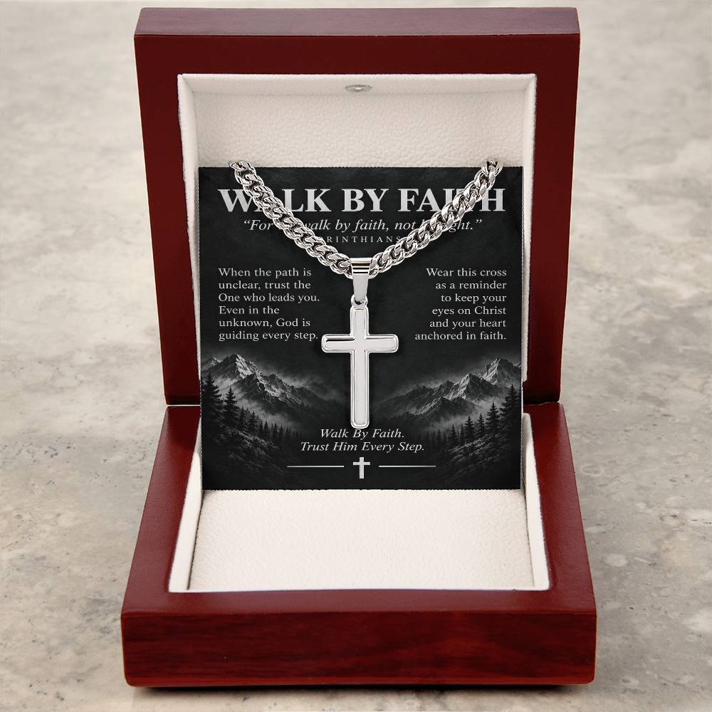 Walk By Faith – Trust Him Every Step Cross Necklace