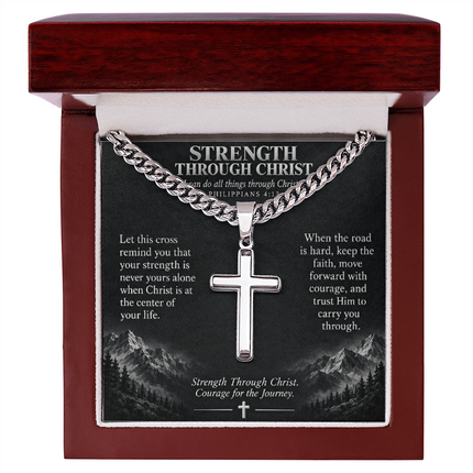 Strength Through Christ – Artisan Cross Cuban Link Necklace