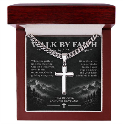 Walk By Faith – Trust Him Every Step Cross Necklace