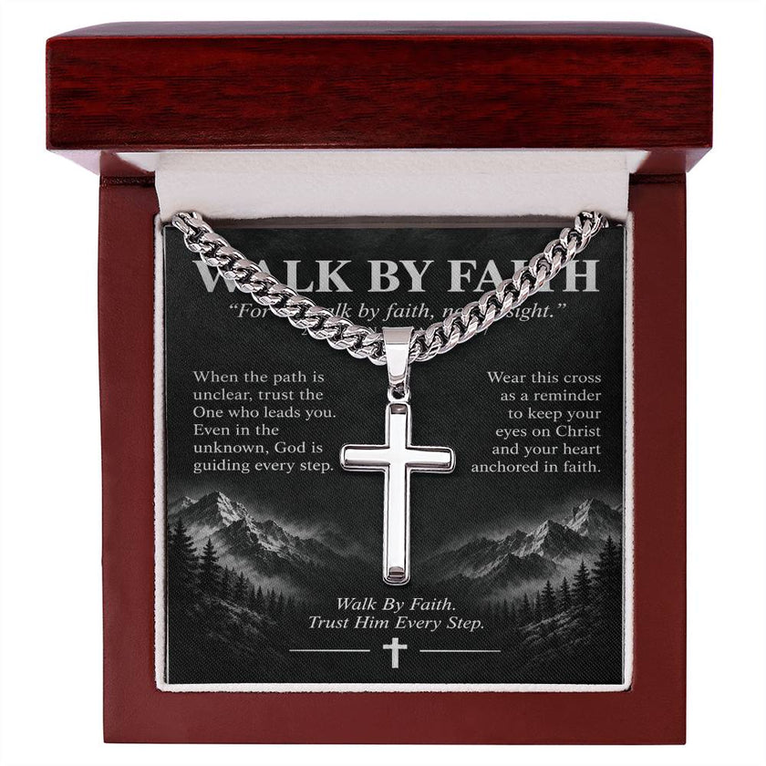 Walk By Faith – Trust Him Every Step Cross Necklace