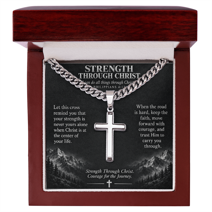 Strength Through Christ – Artisan Cross Cuban Link Necklace