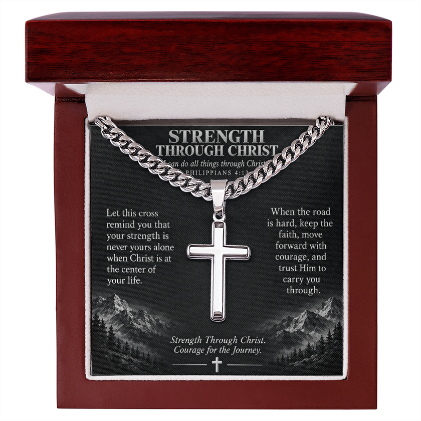 Strength Through Christ – Artisan Cross Cuban Link Necklace