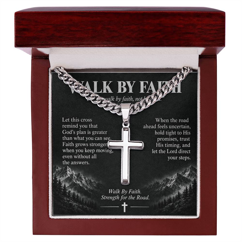 Walk By Faith – Strength for the Road Cross Necklace