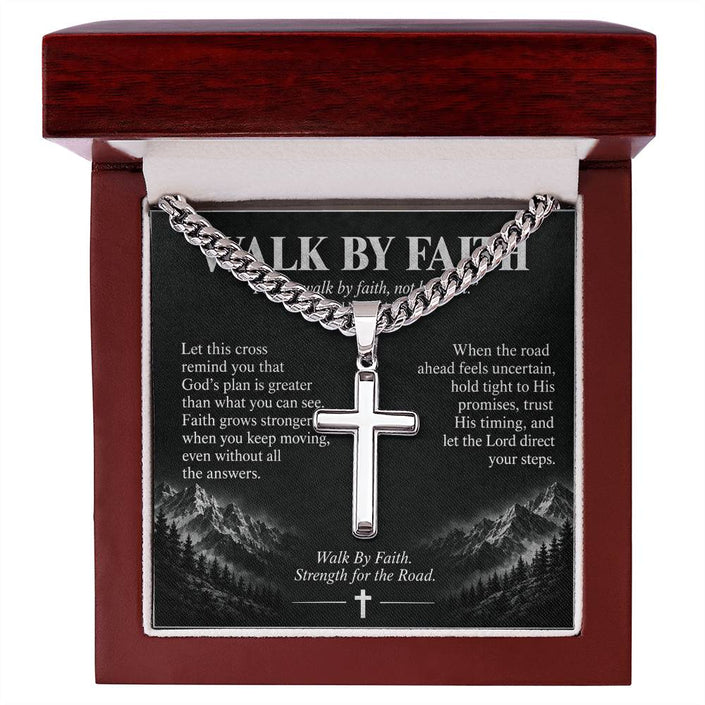 Walk By Faith – Strength for the Road Cross Necklace