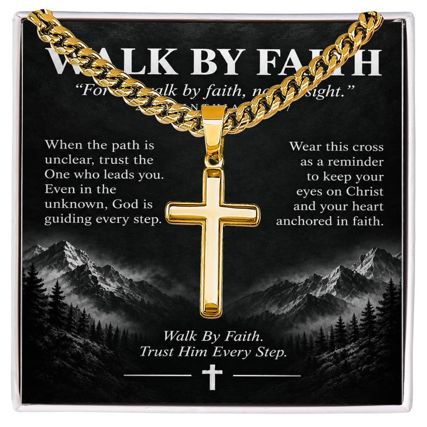 Walk By Faith – Trust Him Every Step Cross Necklace