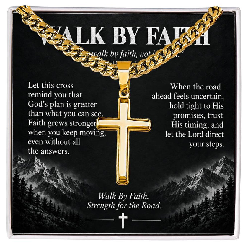 Walk By Faith – Strength for the Road Cross Necklace