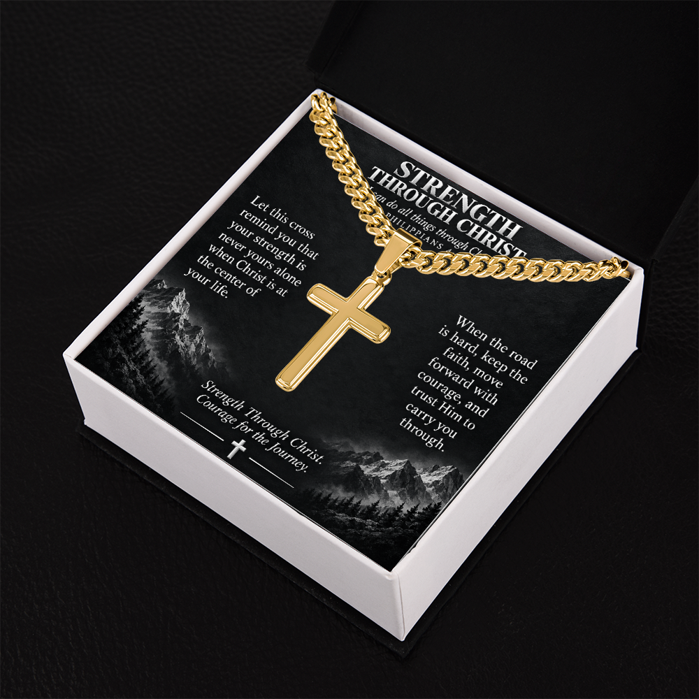 Strength Through Christ – Artisan Cross Cuban Link Necklace
