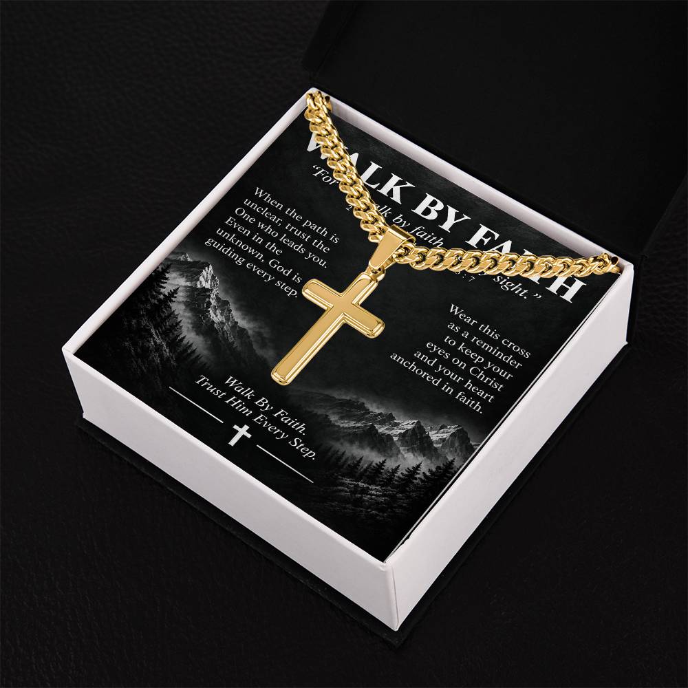 Walk By Faith – Trust Him Every Step Cross Necklace