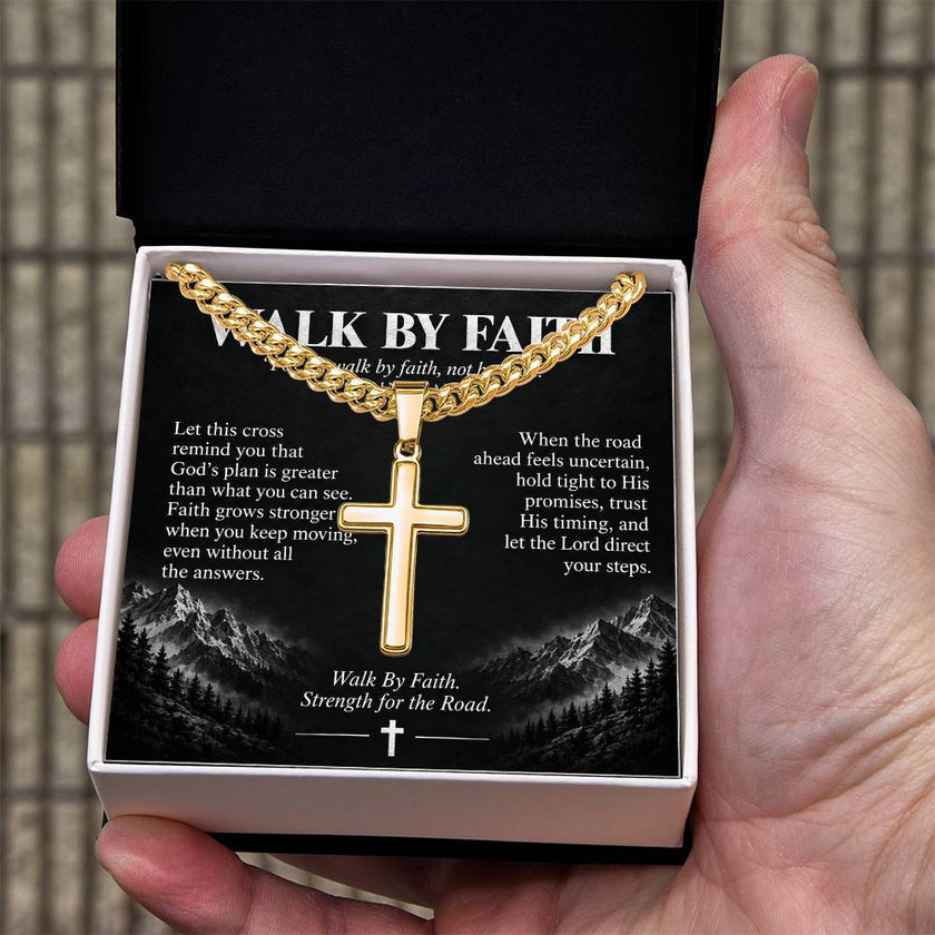 Walk By Faith – Strength for the Road Cross Necklace