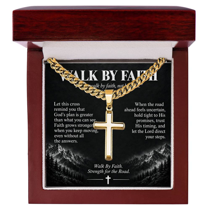Walk By Faith – Strength for the Road Cross Necklace