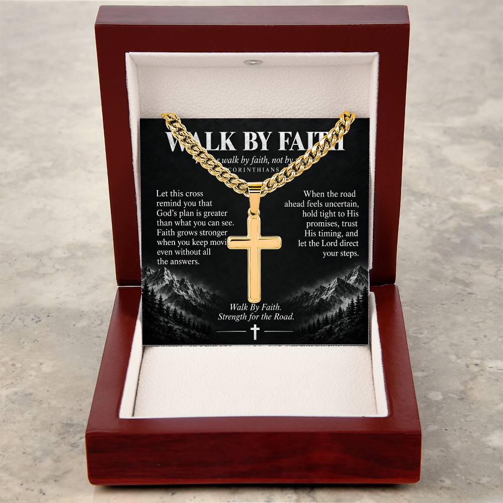 Walk By Faith – Strength for the Road Cross Necklace