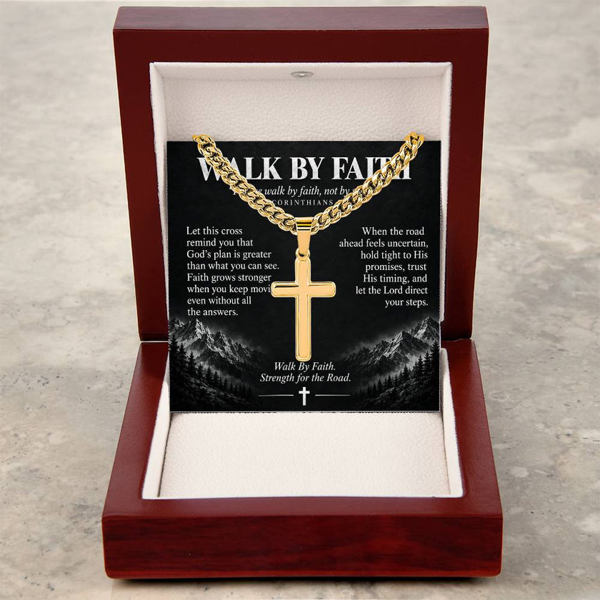 Walk By Faith – Strength for the Road Cross Necklace