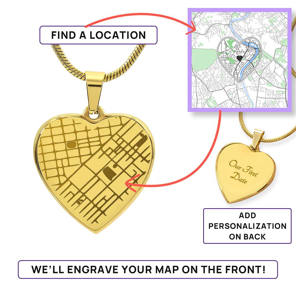 Personalized Map Heart Necklace - Your Special Place, Engraved Forever