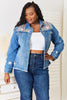 Baeful Leopard Floral Distressed Raw Hem Denim Jacket - Carbone's Marketplace