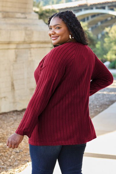 Basic Bae Full Size Ribbed Round Neck Long Sleeve Knit Top - Carbone's Marketplace