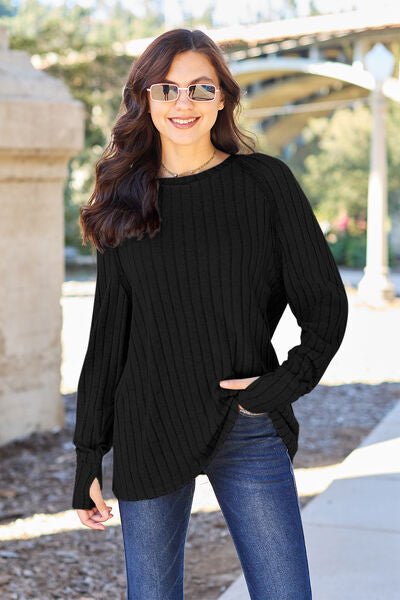 Basic Bae Full Size Ribbed Round Neck Long Sleeve Knit Top - Carbone's Marketplace