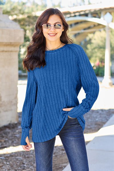 Basic Bae Full Size Ribbed Round Neck Long Sleeve Knit Top - Carbone's Marketplace