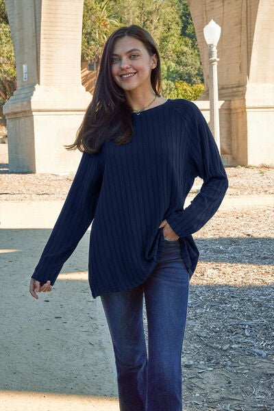 Basic Bae Full Size Ribbed Round Neck Long Sleeve Knit Top - Carbone's Marketplace