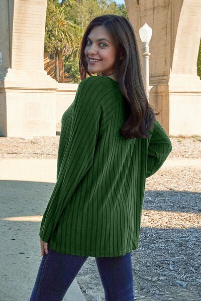 Basic Bae Full Size Ribbed Round Neck Long Sleeve Knit Top - Carbone's Marketplace