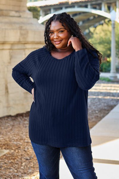 Basic Bae Full Size Ribbed Round Neck Long Sleeve Knit Top - Carbone's Marketplace