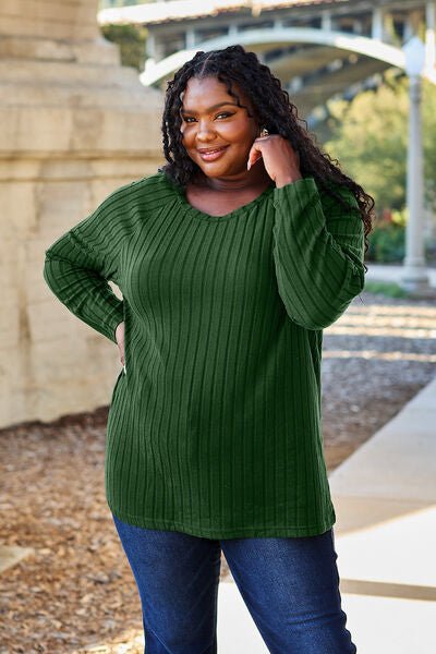 Basic Bae Full Size Ribbed Round Neck Long Sleeve Knit Top - Carbone's Marketplace