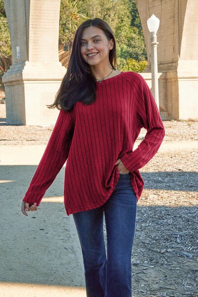 Basic Bae Full Size Ribbed Round Neck Long Sleeve Knit Top - Carbone's Marketplace
