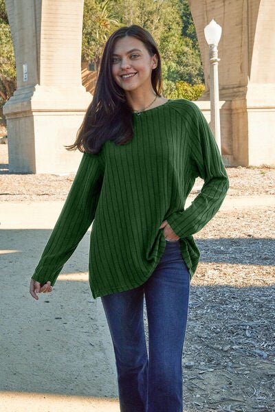 Basic Bae Full Size Ribbed Round Neck Long Sleeve Knit Top - Carbone's Marketplace