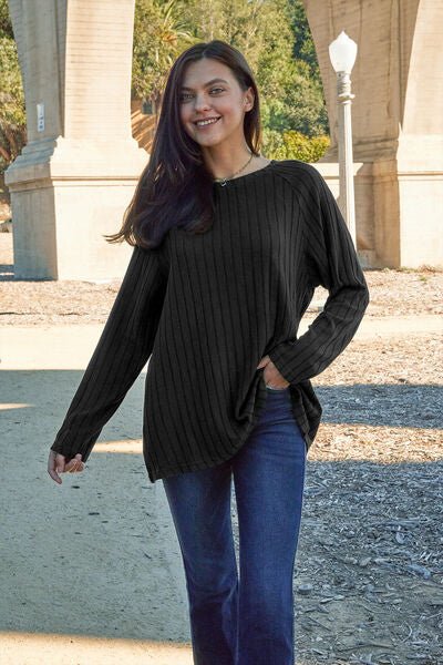 Basic Bae Full Size Ribbed Round Neck Long Sleeve Knit Top - Carbone's Marketplace