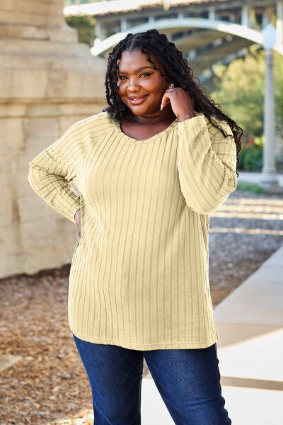 Basic Bae Full Size Ribbed Round Neck Long Sleeve Knit Top - Carbone's Marketplace