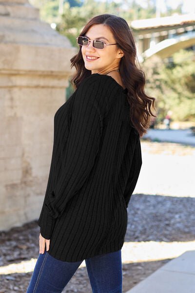 Basic Bae Full Size Ribbed Round Neck Long Sleeve Knit Top - Carbone's Marketplace