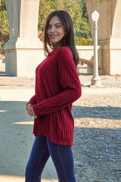 Basic Bae Full Size Ribbed Round Neck Long Sleeve Knit Top - Carbone's Marketplace