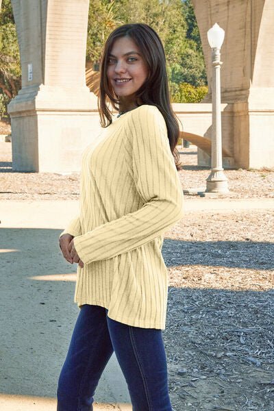 Basic Bae Full Size Ribbed Round Neck Long Sleeve Knit Top - Carbone's Marketplace