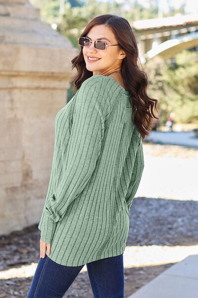 Basic Bae Full Size Ribbed Round Neck Long Sleeve Knit Top - Carbone's Marketplace