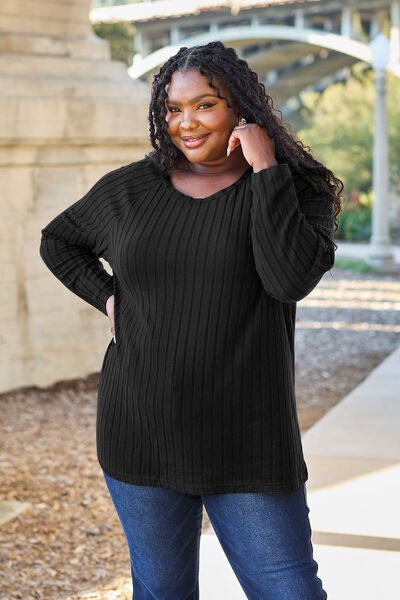Basic Bae Full Size Ribbed Round Neck Long Sleeve Knit Top - Carbone's Marketplace