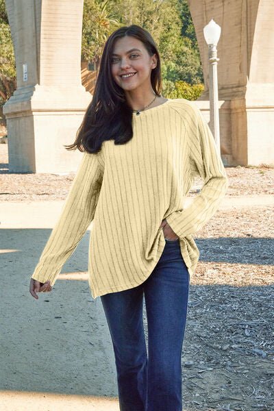 Basic Bae Full Size Ribbed Round Neck Long Sleeve Knit Top - Carbone's Marketplace