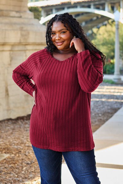 Basic Bae Full Size Ribbed Round Neck Long Sleeve Knit Top - Carbone's Marketplace