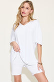 Basic Bae Full Size V - Neck Drop Shoulder Short Sleeve T-Shirt and Shorts Set - Carbone's Marketplace